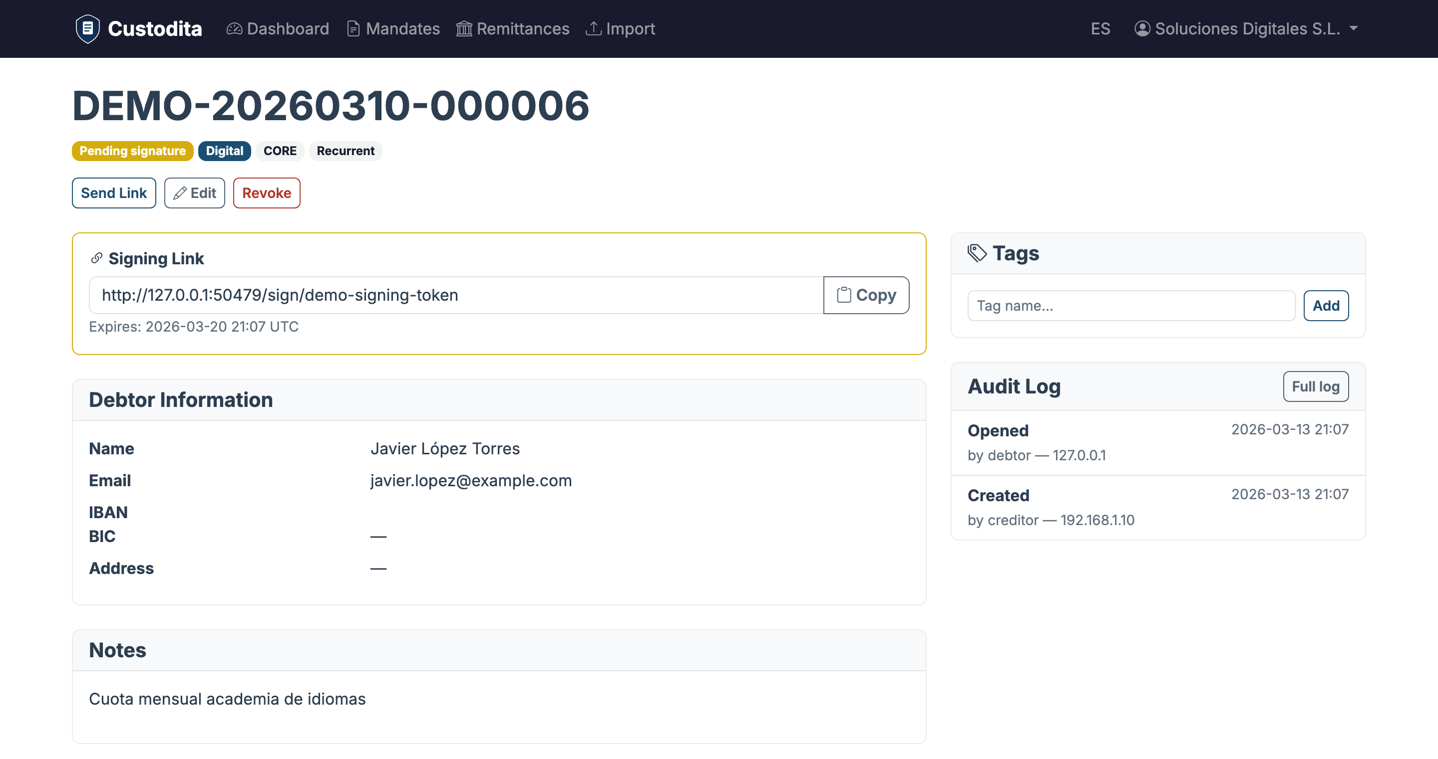 Send the signing link