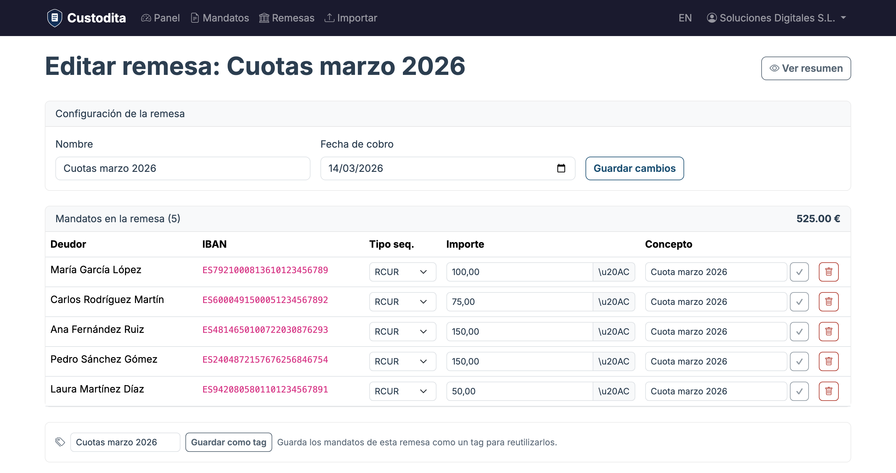 Configura cada adeudo individualmente